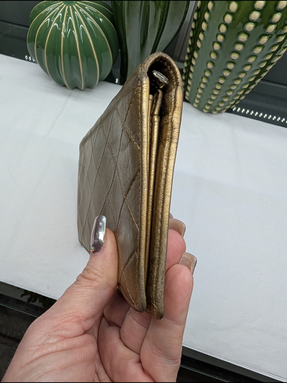 Chanel Quilted CC Wallet in Metallic Gold W/Authenticity Card - Picture 7 of 11